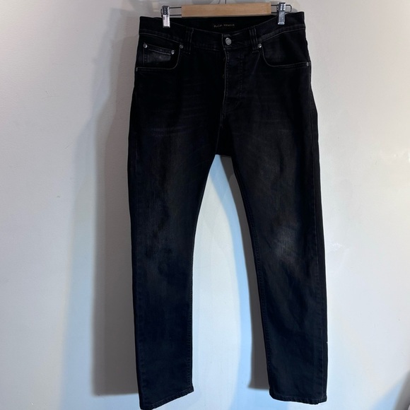 NUDIE Sz 31 x 30 Jeans Tilted Tor Black Grey Button Fly Slim Tilted Waistband - Picture 2 of 13